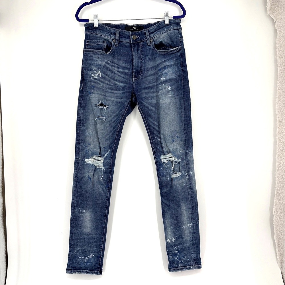 Jordan Craig Legacy Edition Sean Splatter Distressed Jeans Mens 32 Blue Denim